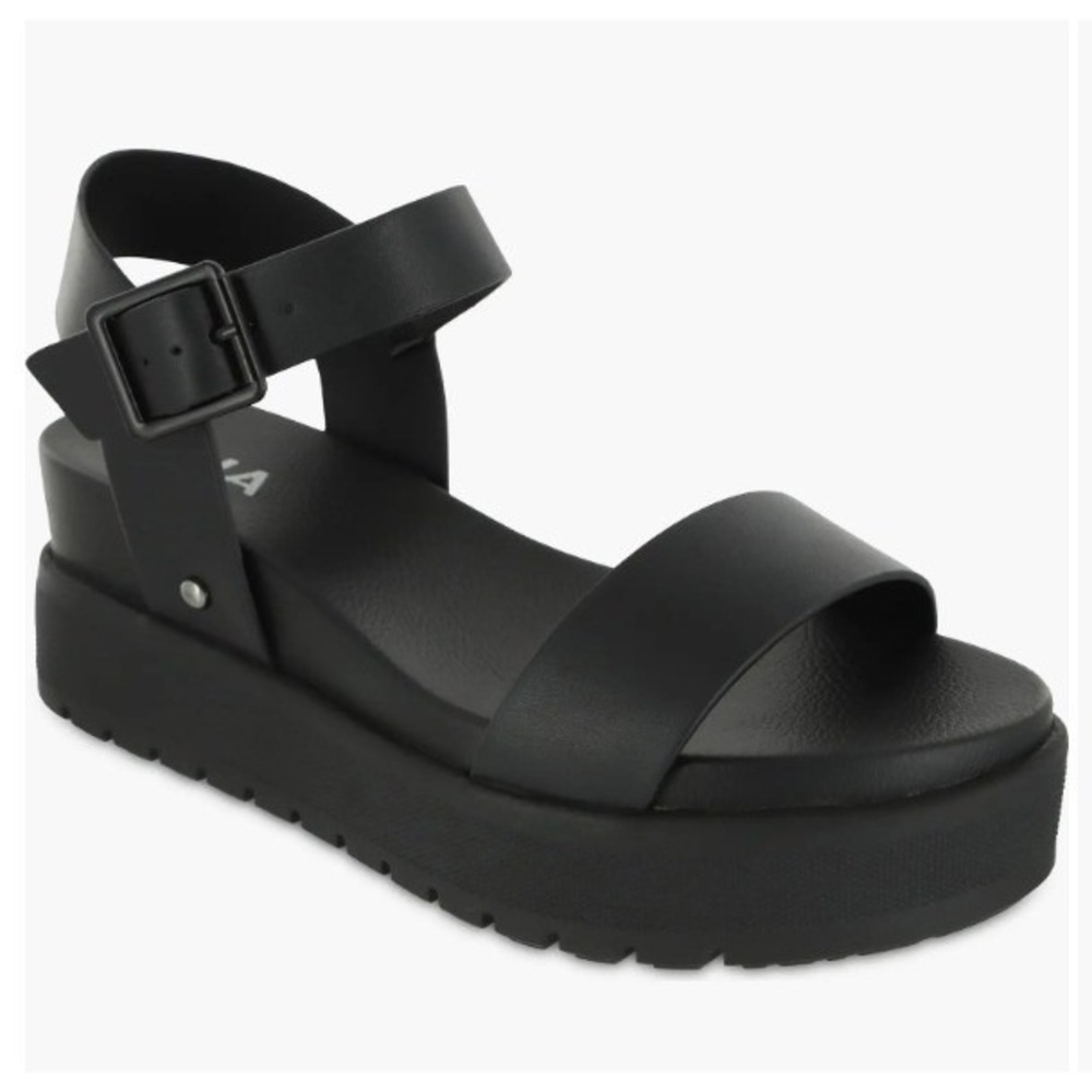 MIA Size 11 Kayci Black Platform Sandals‎ Womens Strappy Buckle Wedge
